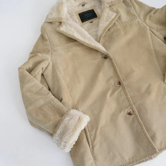 Vintage Avanti  100% Leather Shearling Beige Jacket Size 8 - Picture 7 of 16